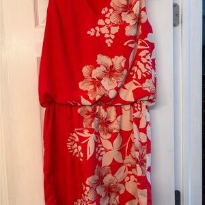 LOFT Bright Red Sleeveless Dress with Cream Label